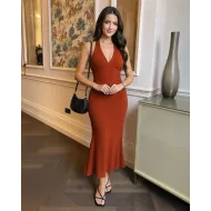 Solid Color Halter Backless Mermaid Dress