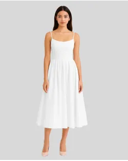Spaghetti Strap Fit & Flare Sleeveless Midi Dress in White