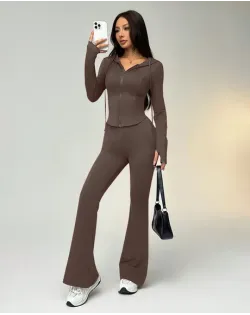 Hugged Fit Sporty Set With Zippered Hoodie In Coca